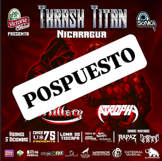 Flyer del evento Thrash Titan en Nicaragua Pospuesto